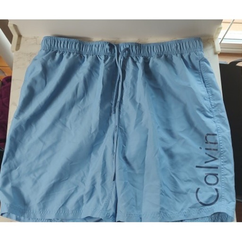 CALVIN KLEIN Swim Trunks Lined Men's XL Baby Blue Board Shorts Swimsuit F6